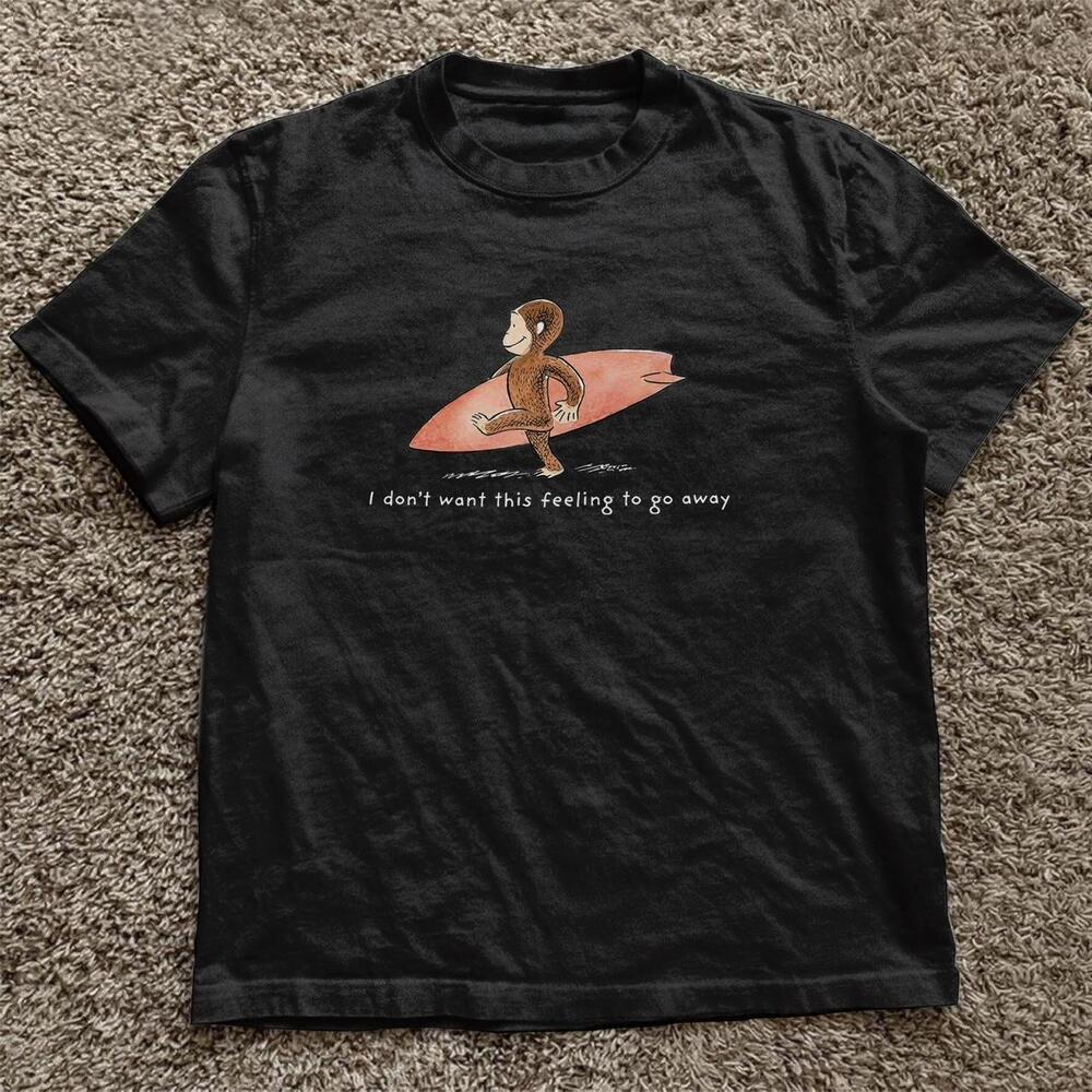 Black Curious George Tee With Surfboard
